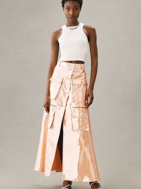 Let Me Be Metallic Cargo Maxi Skirt